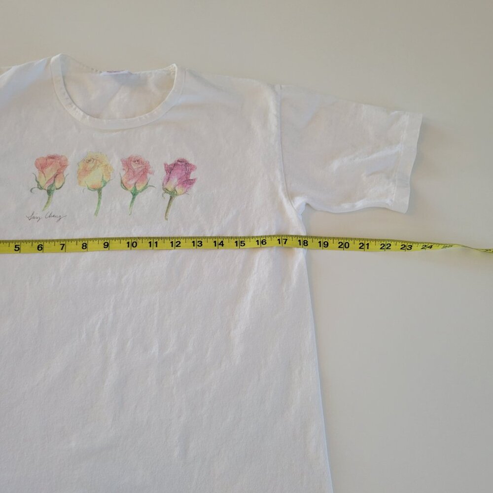 Vintage Anvil White T Shirt Womens Size Medium Made in USA Roses Single Stitch - Picture 9 of 14
